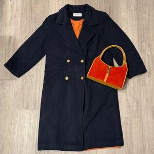 Navy Double-Breasted Wool Coat